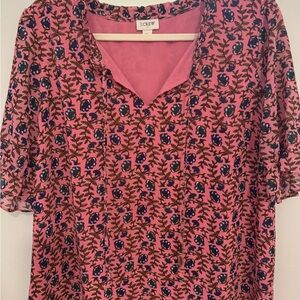 J. Crew Pink and Blue Patterned Blouse
